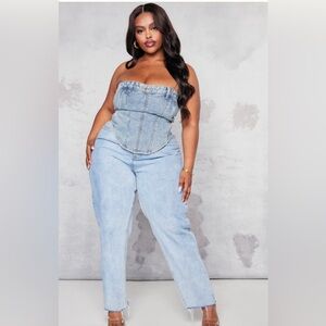 PLUS BLUE VINTAGE LIGHT WASH JEAN WAISTBAND DETAIL DENIM CORSET
